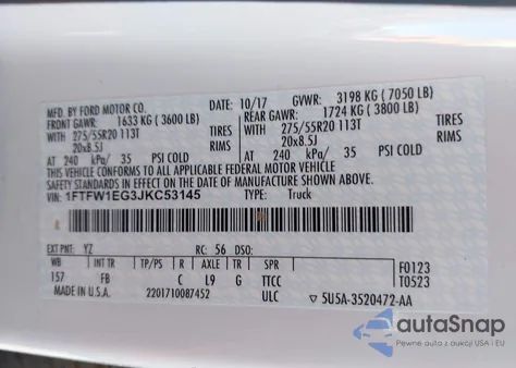 2018 Ford F-150 Xlt z USA, uszkodzony, nr VIN 1FTFW1EG3JKC53145